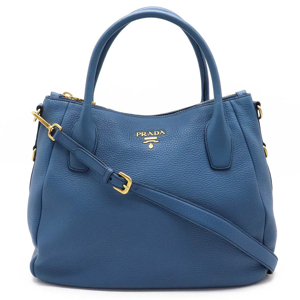 Prada Tote Bag Handbag Shoulder Hobo Leather Blue